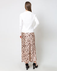 Seiden-Satin-Schlitz-Rock mit Leopard-Muster, geschnitten auf Schrägstrich