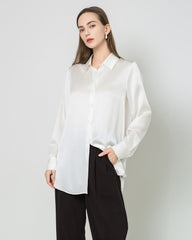 Oversized Seiden-Satin-Bluse mit Knopfverschluss