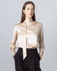 Seidenbluse mit Bändchenkragen und runder Kragenform