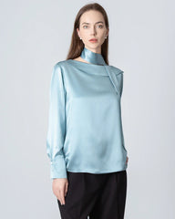 Seidenbluse mit Bändchenkragen und runder Kragenform