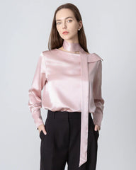 Seidenbluse mit Bändchenkragen und runder Kragenform