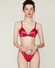 Seiden-BH ohne Bügel und V-String-Tanga Set