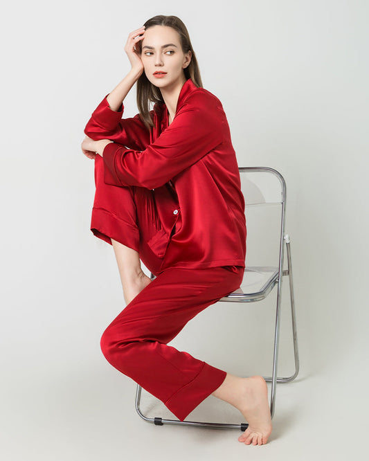 Damen Vollgrößen-Seiden-Pyjamas-Set