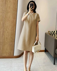 Seiden-Woll-Midikleid mit kurzen Ärmeln