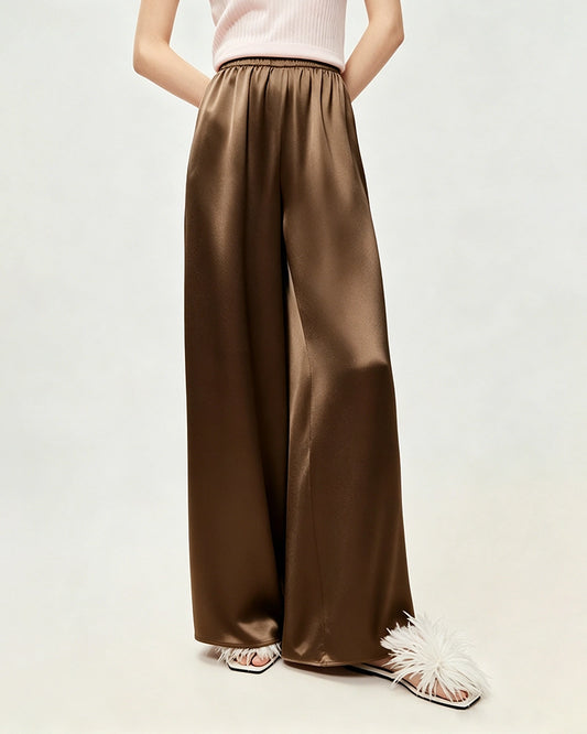 Seidig glänzende Triacetat-Hose mit weitem Bein
