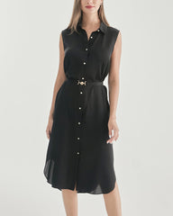 Ärmelloses Seiden-Shirtkleid mit Gürtel