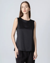 Ärmelloses Seidenbluse mit runder Schaft für Frauen