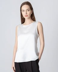Ärmelloses Seidenbluse mit runder Schaft für Frauen
