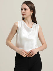 Frauen-Sleeveless Seidenbluse mit Krawattenkragen