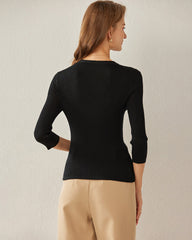 Schwarzer Kaschmir-Pullover mit V-Ausschnitt