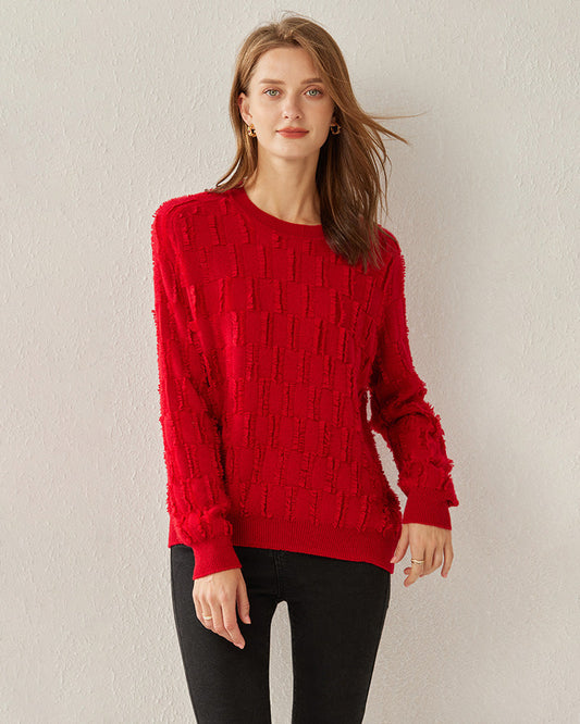 Einfarbiges Damen Ksschmir-Pullover mit Rundhalsausschnitt und luxuriösem Stil