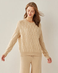 Einfarbiges Damen Ksschmir-Pullover mit Rundhalsausschnitt und luxuriösem Stil