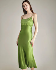 Einfarbiges Seiden-Satin-Slip-Langkleid