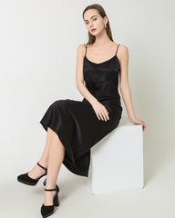 Einfarbiges Seiden-Satin-Slip-Langkleid