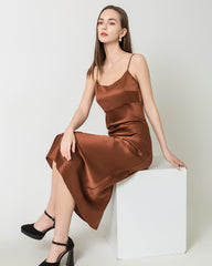 Einfarbiges Seiden-Satin-Slip-Langkleid