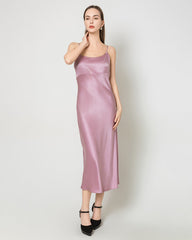 Einfarbiges Seiden-Satin-Slip-Langkleid