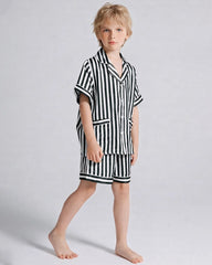 Kurzarm Streifen Pyjama Set Kinder Seiden-Nachtwäsche