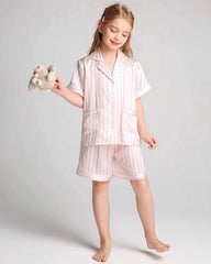 Kurzarm Streifen Pyjama Set Kinder Seiden-Nachtwäsche