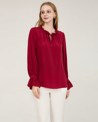 Seidenbluse mit Krawattenhals und Rüschen-Detail