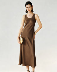 Triacetat Bias Cut Ärmelloses Maxikleid
