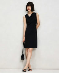 Triacetat A-Linien-Knielanges Kleid mit Wasserfallausschnitt