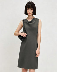 Triacetat A-Linien-Knielanges Kleid mit Wasserfallausschnitt