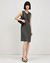 Triacetat A-Linien-Knielanges Kleid mit Wasserfallausschnitt