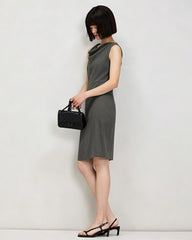 Triacetat A-Linien-Knielanges Kleid mit Wasserfallausschnitt
