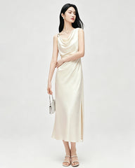 Triacetat Kleid mit Wasserfallausschnitt und Taillenraffung