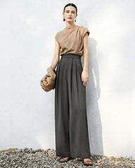 Triacetat-Hose mit hohem Bund, Plisseefalten und geradem Bein