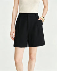 Triacetat-Shorts mit hoher Taille und weitem Bein mit Falten