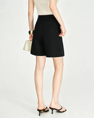 Triacetat-Shorts mit hoher Taille und weitem Bein mit Falten
