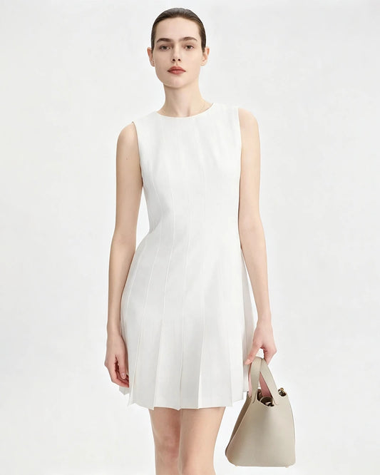 Triacetat-Minikleid mit Plisseefalten und ausgestelltem Saum
