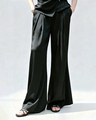 Triacetat-Hose mit weitem Bein und Plisseefalten
