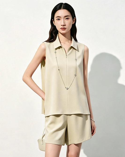 Triacetat Polo-Set mit Zip-Top und Shorts