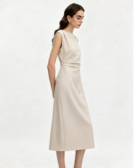 Triacetat-Midikleid mit geraffter Taille
