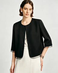 Triacetat-Cropped-Blazer mit transparentem Seidenbesatz