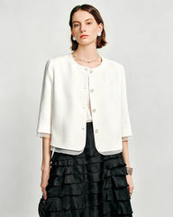 Triacetat-Cropped-Blazer mit transparentem Seidenbesatz