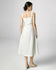 Triacetat-Midikleid mit eckigem Ausschnitt und Plisseetaille
