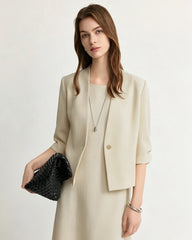 Triacetat-Cropped-Blazer mit V-Ausschnitt und Seidenfutter