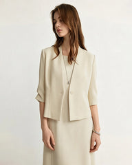 Triacetat-Cropped-Blazer mit V-Ausschnitt und Seidenfutter