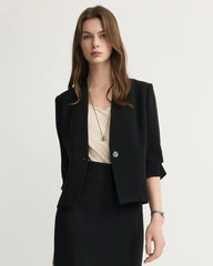 Triacetat-Cropped-Blazer mit V-Ausschnitt und Seidenfutter