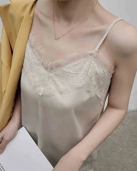 V-Ausschnitt Spitzen-Seiden-Camisole