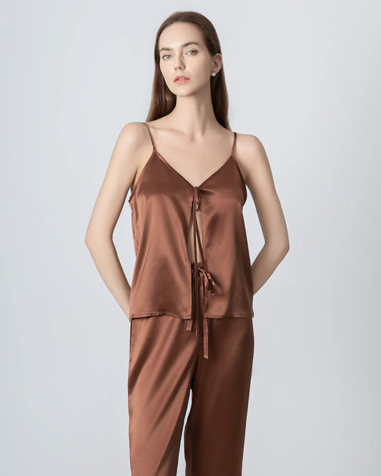 Damen Seiden-Pyjama-Set, V-Ausschnitt Camisole