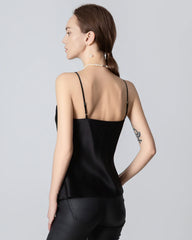 Seiden-Camisole mit V-Halsausschnitt und gekreuzten Spitzen