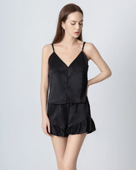 Seiden-Pyjama-Set mit V-Ausschnitt Camisole und offener Front