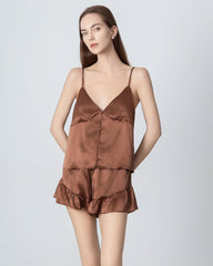 Seiden-Pyjama-Set mit V-Ausschnitt Camisole und offener Front