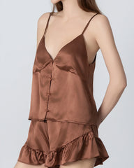 Seiden-Pyjama-Set mit V-Ausschnitt Camisole und offener Front