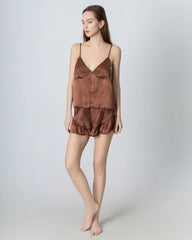 Seiden-Pyjama-Set mit V-Ausschnitt Camisole und offener Front
