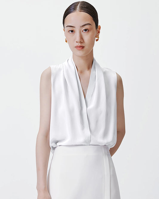 V-Ausschnitt Plissiertes Seiden Tanktop
